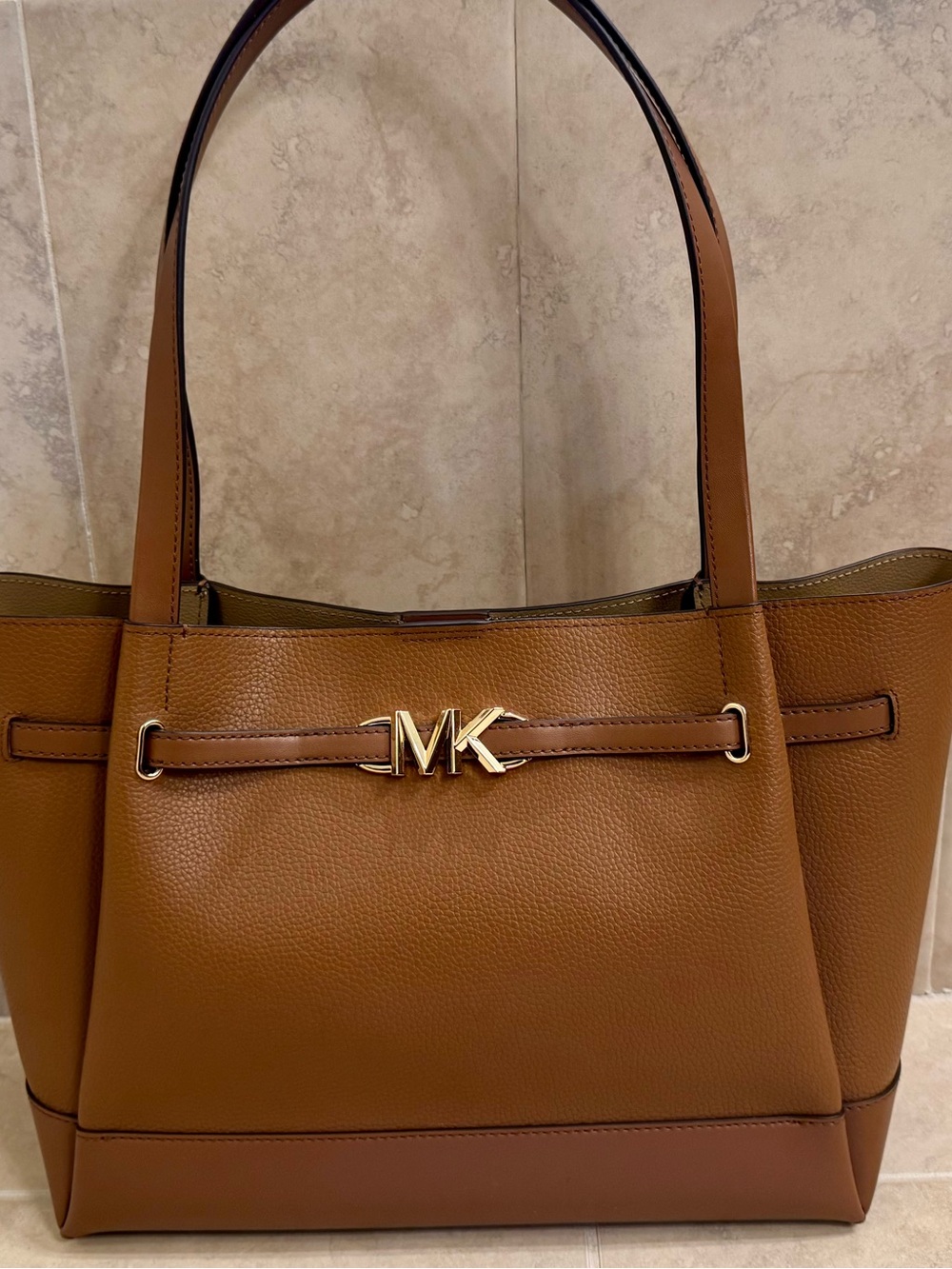 Michael Kors Reed Large Belted Leather Tote Luggage NWT